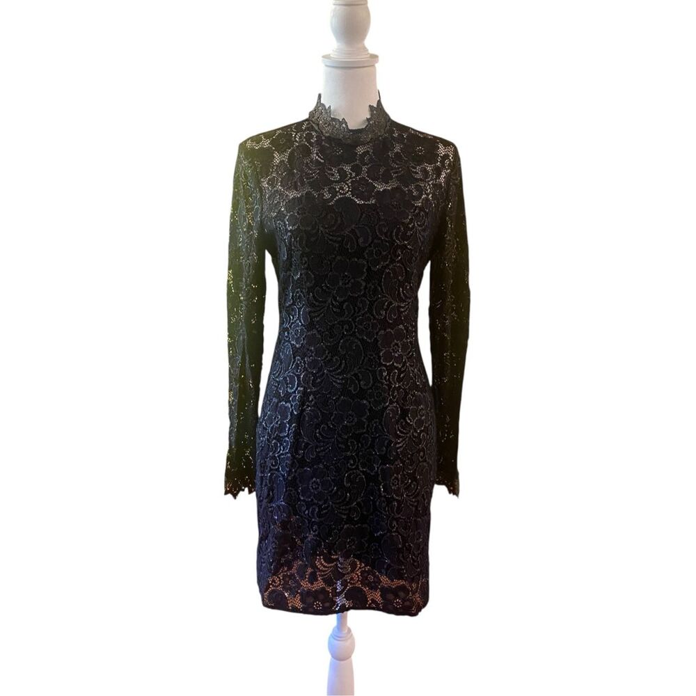 Rachel Zoe Metallic Hunter Lace Detail Muddy Dress in Black Size 10 MSRP: $465